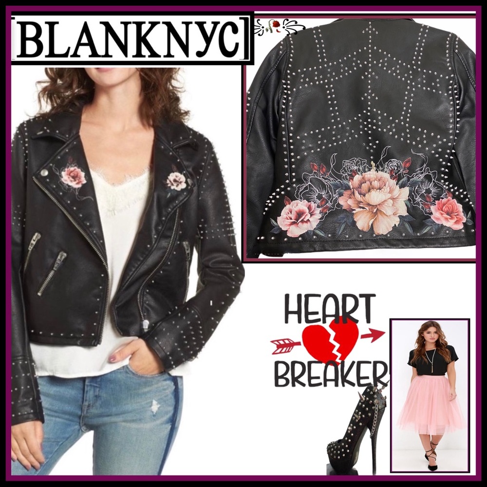 NWT BLANK NYC Stud Floral Moto-Jacket Heartbreaker - Picture 10 of 12